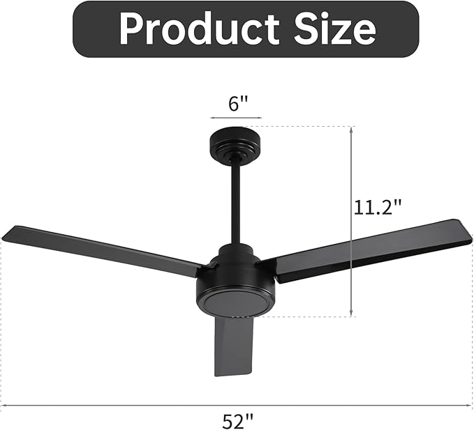 NicBex Ceiling Fan 52 Inch Ceiling Fan without Light Ceiling Fans with 3 ABS Blades and Remote Control Reversible DC Motor Ceiling Fan for Bedroom, Living Room, Black