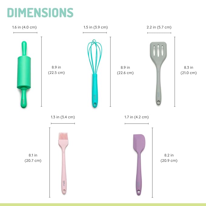melii 5 Piece Real Mini Baking Tool Set, Cooking Tools for Kids