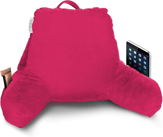 Nestl Reading Pillow for Kids, Small Bed Pillow, Back Pillow for Sitting in Bed, Memory Foam Chair Pillow, Reading & Bed Rest Pillows, Hot Pink Back Pillow for Bed, Arm Pillow with Pockets