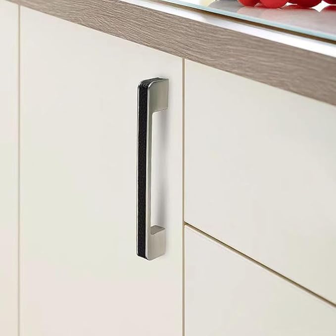 Leather Handle Brass Leather Handle Nordic Minimalist Style Handle Wardrobe Dressing Table Bedroom Living Room Kitchen Handle Hardware Furniture - 2 Pack (Black, 192mm(7-1/2in))