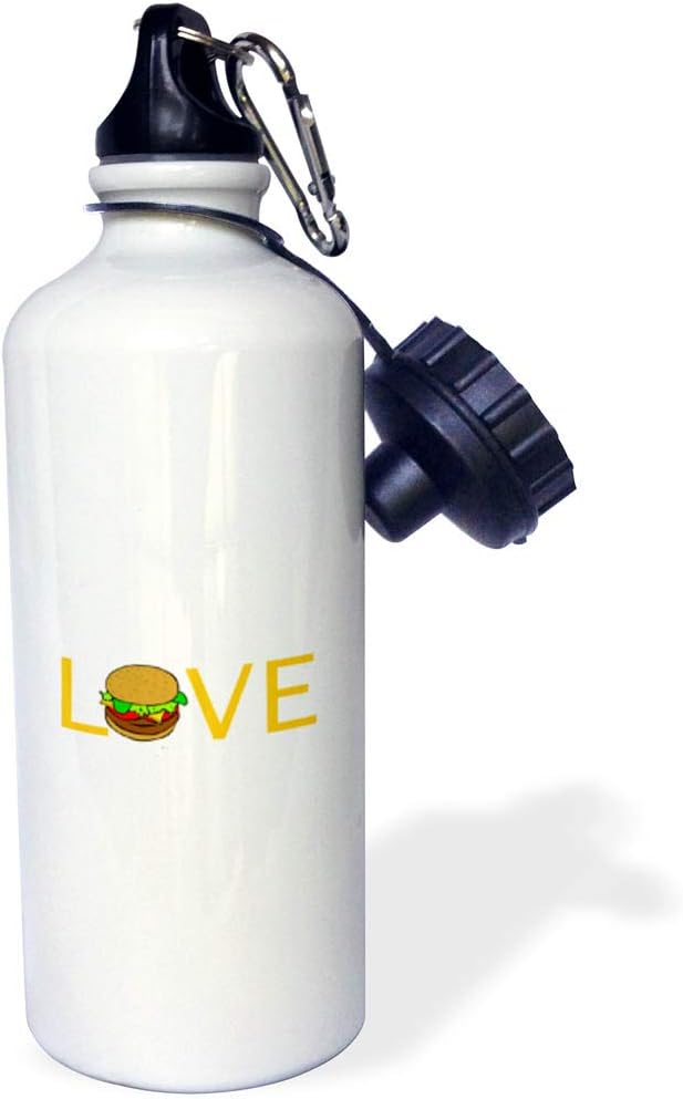 3dRose Love Burgers-yellow text with hamburger O-food foodie typography-Sports Water Bottle, 21oz , 21 oz, Multicolor