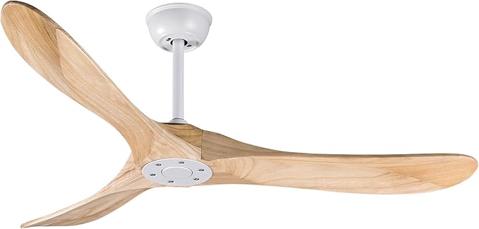 Bigzone 52" Modern Ceiling Fan No Light, DC Motor Energy Saving, 3 Solid Wood Blades, Outdoor Ceiling Fan With Remote Control，Reversible Blades