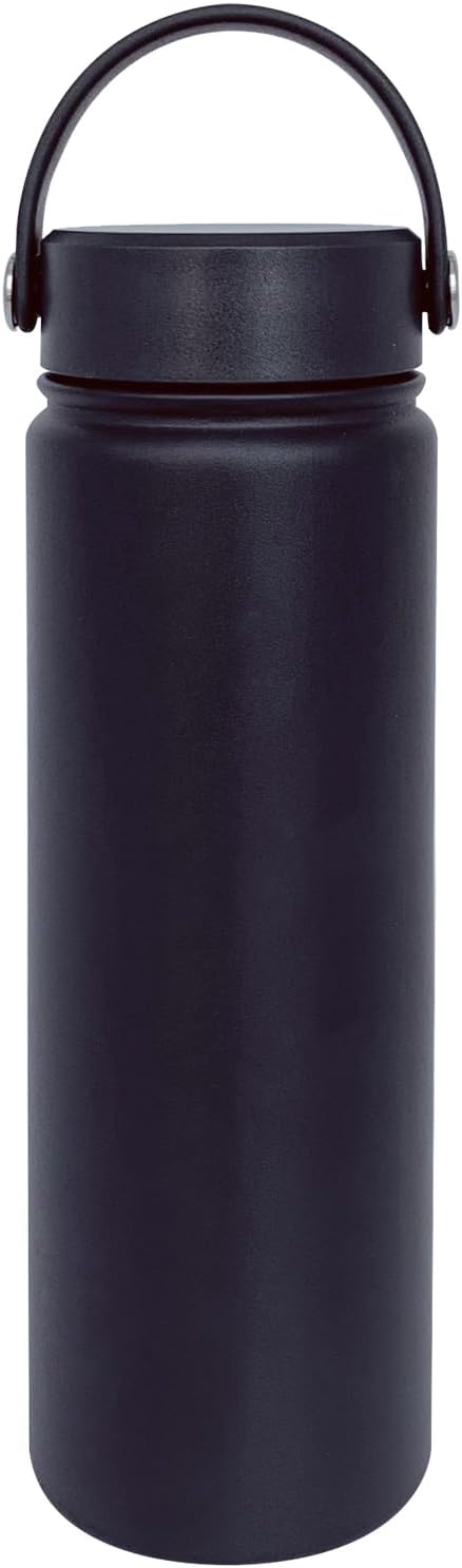 22oz Insulated Water Bottle ，Stainless Steel Sports Water Cup Flask with 2 Lids, Wide Mouth Travel Thermal Mug,Outdoor Sports Bottle（Blue Black）