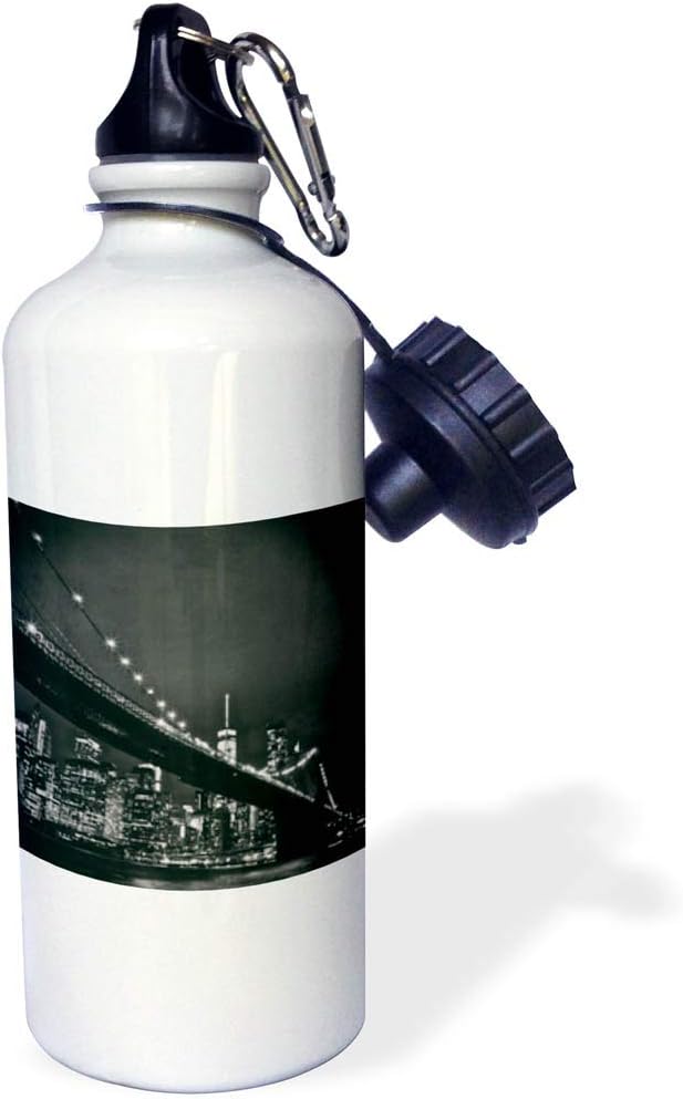 3dRose New York Scene of The Brooklyn Bridge and Manhattan Skyline at Night Sports Water Bottle, 21 oz, Multicolor