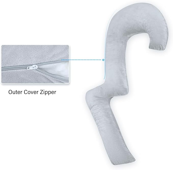 Swan Body Pillowcase, 68 Inches Memory Foam Full Body Pillowcase for Side Sleeper, Long Pillowcase with Contour Support for Back, Knee, Leg Relief - King Size Grey