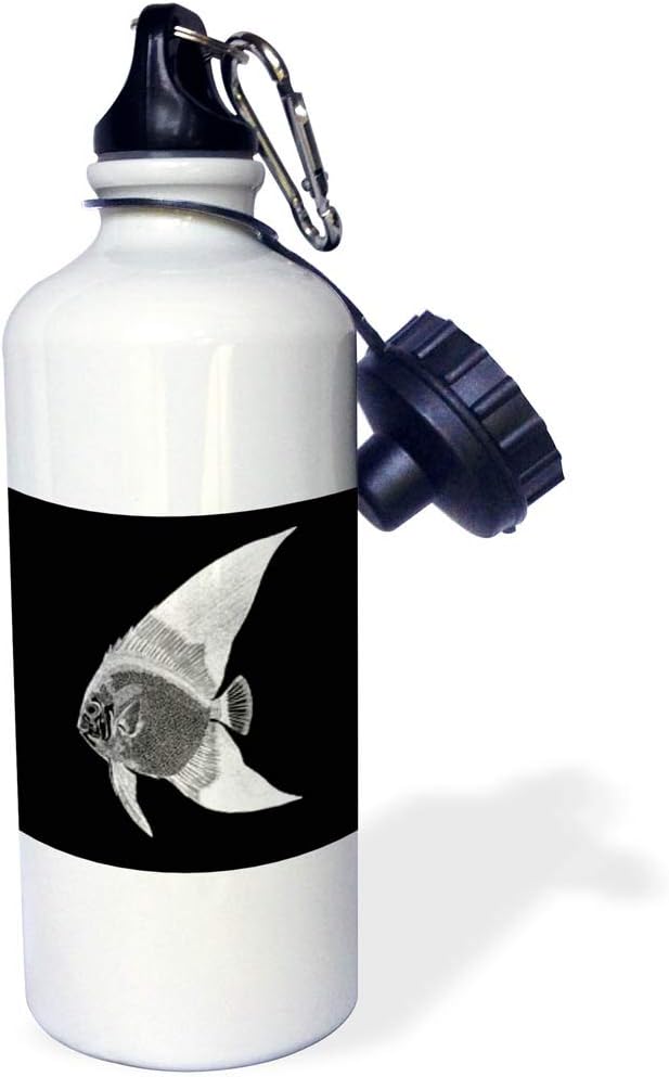 3dRose "black Tropical Fish Print. Exotic Modern Sea Marine aquatic biology Sports" Water Bottle, 21 oz, Natural