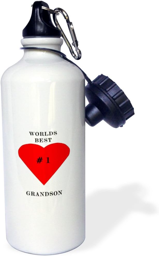 3dRose The Worlds Best Grandson Sports Water Bottle, 21 oz, White
