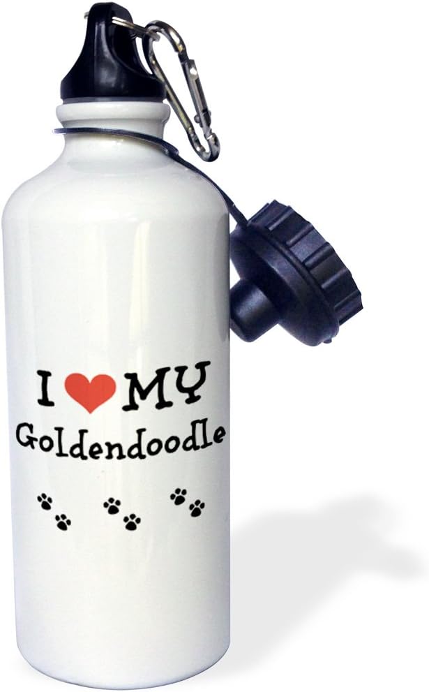 3dRose Love My-Goldendoodle-Sports Water Bottle, 21oz , 21 oz, Multicolor