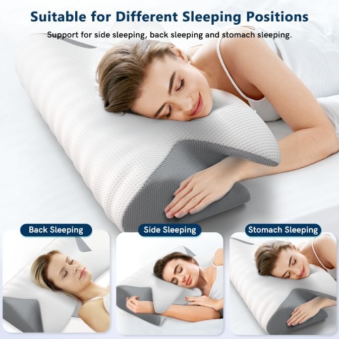 Cervical Neck Pillow for Pain Relief, Vuteehy Adjustable Ergonomic Memory Foam Pillow for Neck and Shoulder Pain, Orthopedic Contour Support Pillows for Side Back & Stomach Sleepers, Grey-1