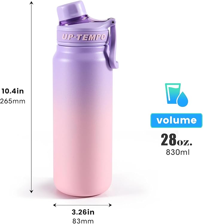 28oz Sports Water Bottle with Straw, Stainless Steel Vacuum Insulated Cooling Water Bottle, Leak Proof Metal Water Bottle, Double Insulated, Suitable for Sports, Gym and Travel (Purple & Pink)