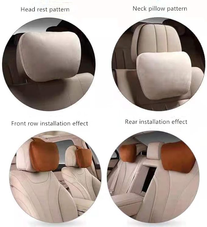 2Pcs Car Neck Pillows for headrests,for Travel Interior Accessories and Suede Support Head Pillows，Balance Neck Pillow Designed to Relieve Neck Pain and Muscle Tension.(Beige)