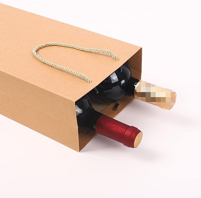 3 Pieces Wine Gift Bag Kraft Paper Wine Gift Bags Double Wine Gift Bag Wine Tote Bags Wine Bottle Gift Bag Kraft Paper Wine Tote Bags with Handles, Multicolor