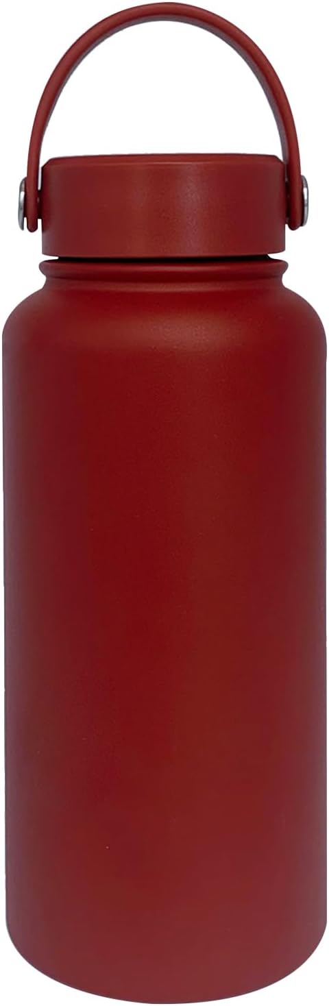 32oz Insulated Water Bottle ，Stainless Steel Sports Water Cup Flask with 2 Lids, Wide Mouth Travel Thermal Mug,Outdoor Sports Bottle（Deep red）