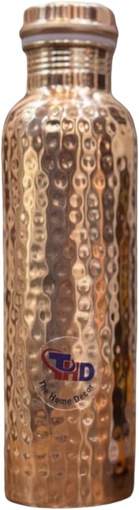 34Oz Pure Copper Water Bottle for Drinking Large Handcrafted Ayurvedic Copper Water Bottle Leak Proof Lid Smooth Finish Water Vessel Copper Drinking Water Bottle 34Oz (Hammered Finish)