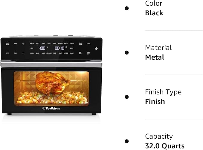 32QT Extra Large Air Fryer, 19-In-1 Air Fryer Toaster Oven Combo with Rotisserie and Dehydrator, Digital Convection Oven Countertop Airfryer Fit 13" Pizza, 1800w, Black