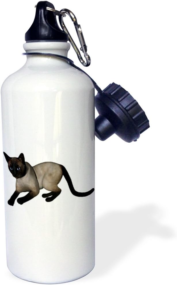 3dRose "Laying Siamese Cat" Sports Water Bottle, 21 oz, White