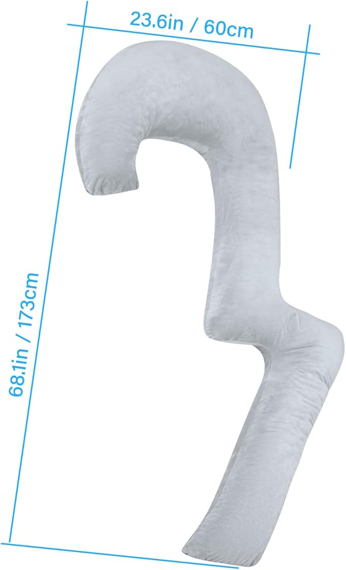 Swan Body Pillowcase, 68 Inches Memory Foam Full Body Pillowcase for Side Sleeper, Long Pillowcase with Contour Support for Back, Knee, Leg Relief - King Size Grey