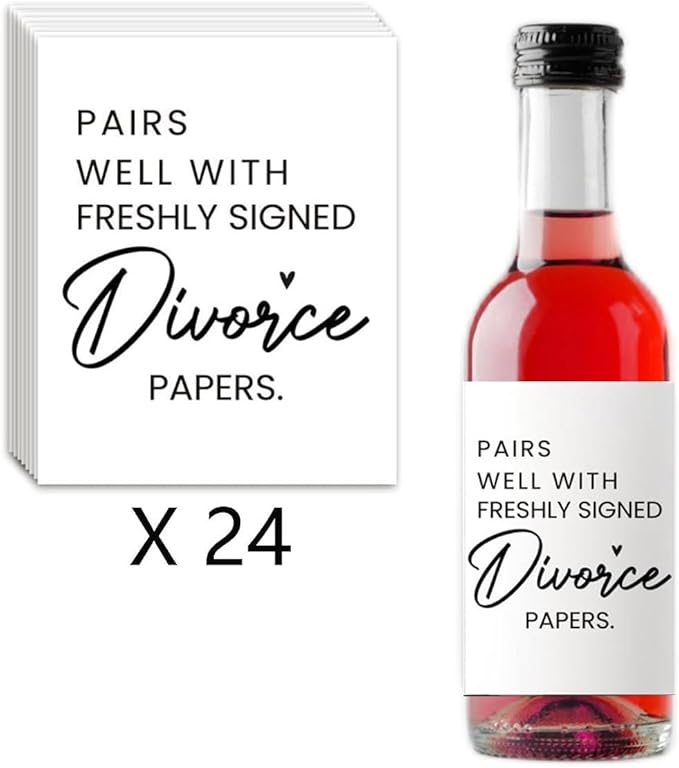 24 Pcs Mini Divorce Wine Labels, Divorce Breakup Gifts for Women Men Her, Divorce Party Decorations for Women, Pairs Well With Freshly Signed Divorce Papers Wine Bottle Stickers Labels
