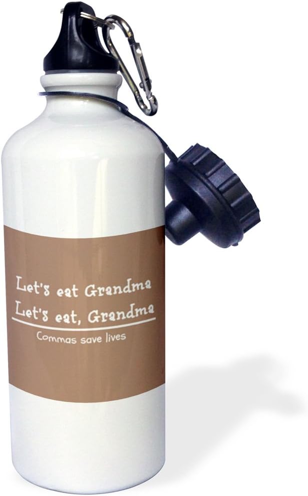 3dRose Lets Eat, Grandma Commas Save Lives Sports Water Bottle, 21 oz, Multicolor