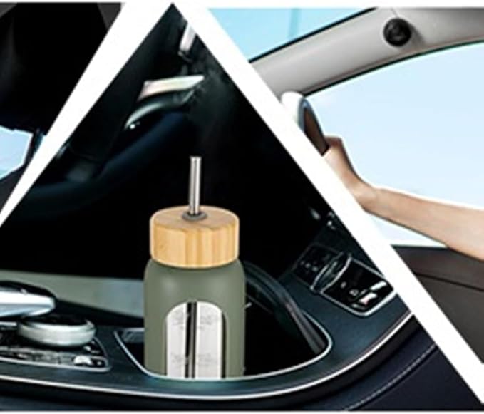 32 oz Glass Water Bottles with Straw - Motivational Glass Water Bottle with Time Marker & Silicone Sleeve(black)