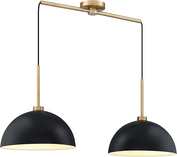 Nathan James Percy Modern 2-Light Pendant Island Light Fixture, Hanging Lights with Metal Shade and Adjustable Cord, for Kitchen, Living Room, Black/Vintage Brass
