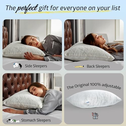 BETU Cooling Pillows Queen Size Set of 2, Shredded Memory Foam Cool Pillows for Hot Sleepers, Adjustable Firm Soft Support Bed Pillows Perfect for Back Neck Pain and Side Sleeping with Cover, White