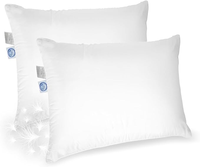 East Coast Bedding Elite Premium Down Sleeping Pillow 600 Fill Power White Down Available in Soft, Medium & Firm 400 Thread Count Cotton Shell Premium Comfort - Made in The U.S.A