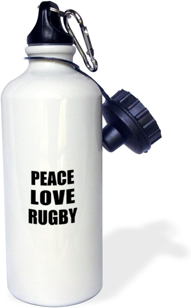 3dRose Peace Love and Rugby-Things that make me happy-Ruggers player gift Sports Water Bottle, 21 oz, Multicolor