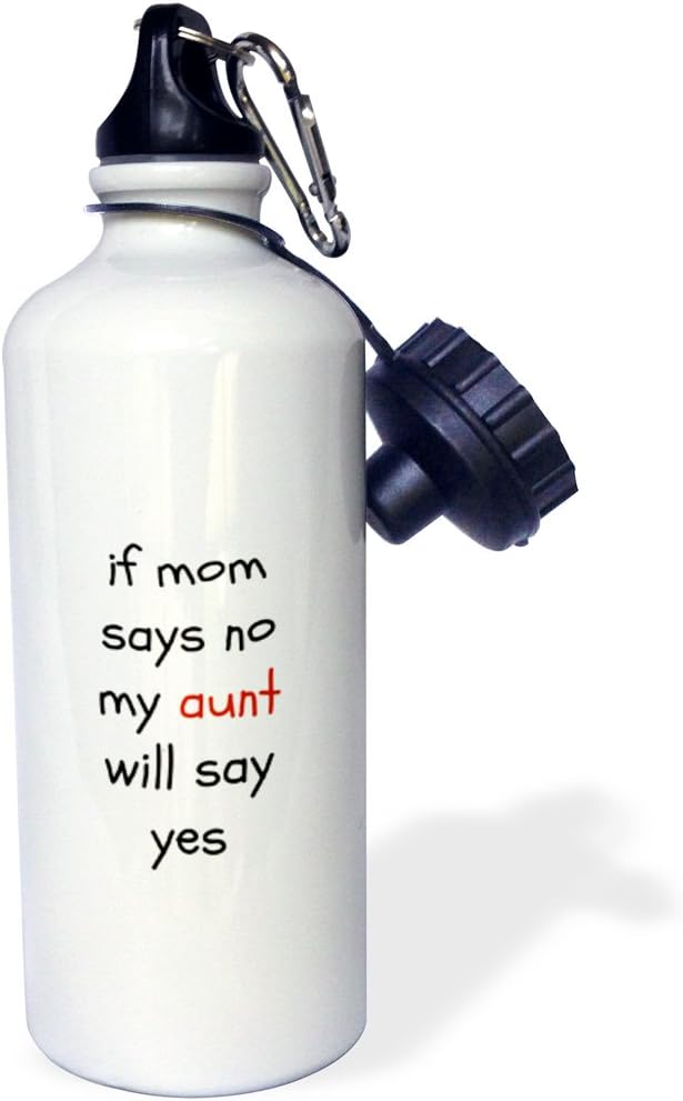 3dRose if mom, Aunt says yes, Black Letters on White Background Sports Water Bottle, 21oz, Multicolored