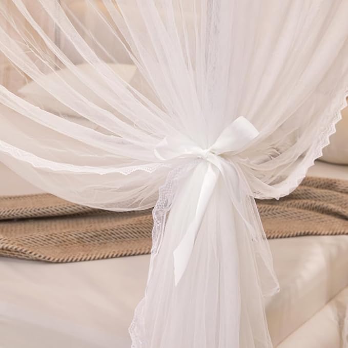 Mengersi Canopy Bed Curtains Bed Canopy,Canopy for Bed Curtains-Cozy Drape Netting,Princess Bed Drapes for Girls Adults Bedroom Decoration(King,White)