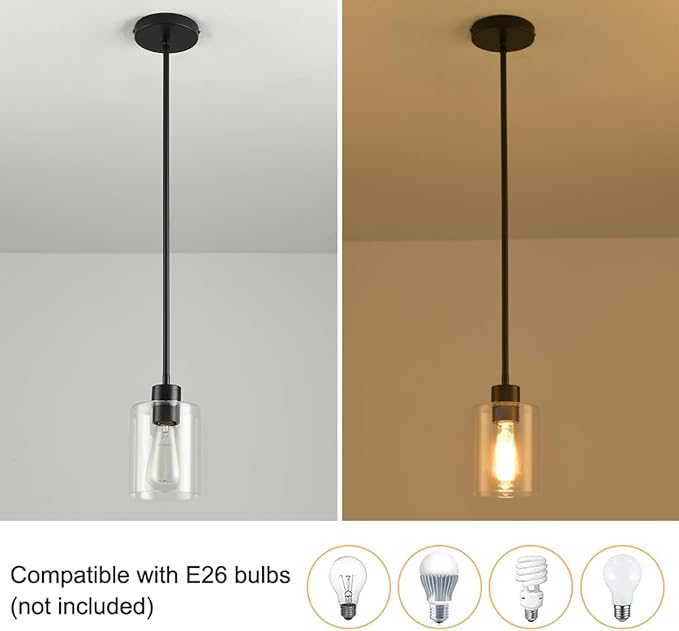 Black Pendant Lights Kitchen Island - Clear Glass Pendant Light Fixture Multiple Stems Rods 3 Units 12 Inch 3 Units 4 Inch (Black 3 Pack Stem Rod)