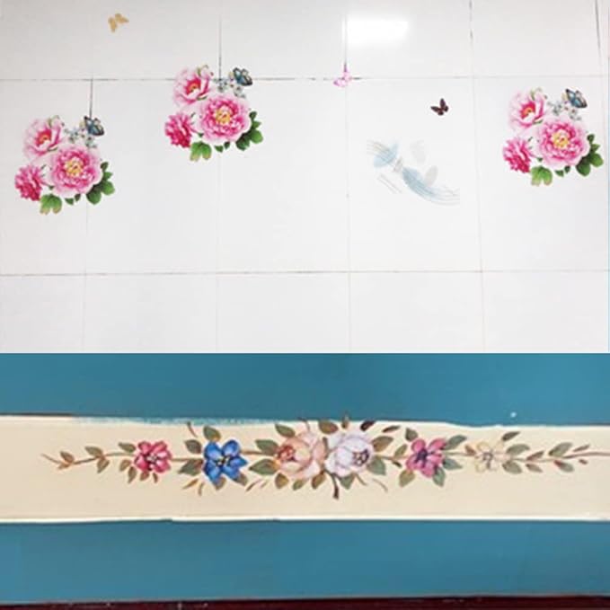 2 Sheet Lotus Flower Sticker Watercolor Flowers Wall Decals Floral Wall Stickers for Smooth Surface, Bathroom, Living Room, Bedroom and Girls Room