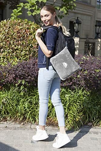 BlueHills Premium Soft Travel Blanket Pillow Airplane Flight Blanket Throw in Soft Bag Pillow case with Luggage Belt & Backpack Clip Compact Pack Large Blanket - Light Gray T024