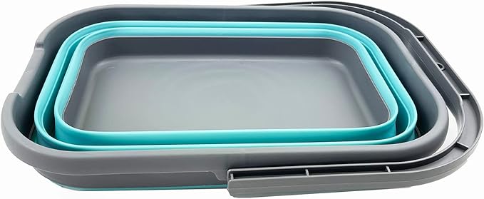 SAMMART 12L (3.1 Gallon) Collapsible Rectangular Handy Bucket/Multiuse Foldable Water Pail for Camping, Fishing (Grey/Crystal Blue)