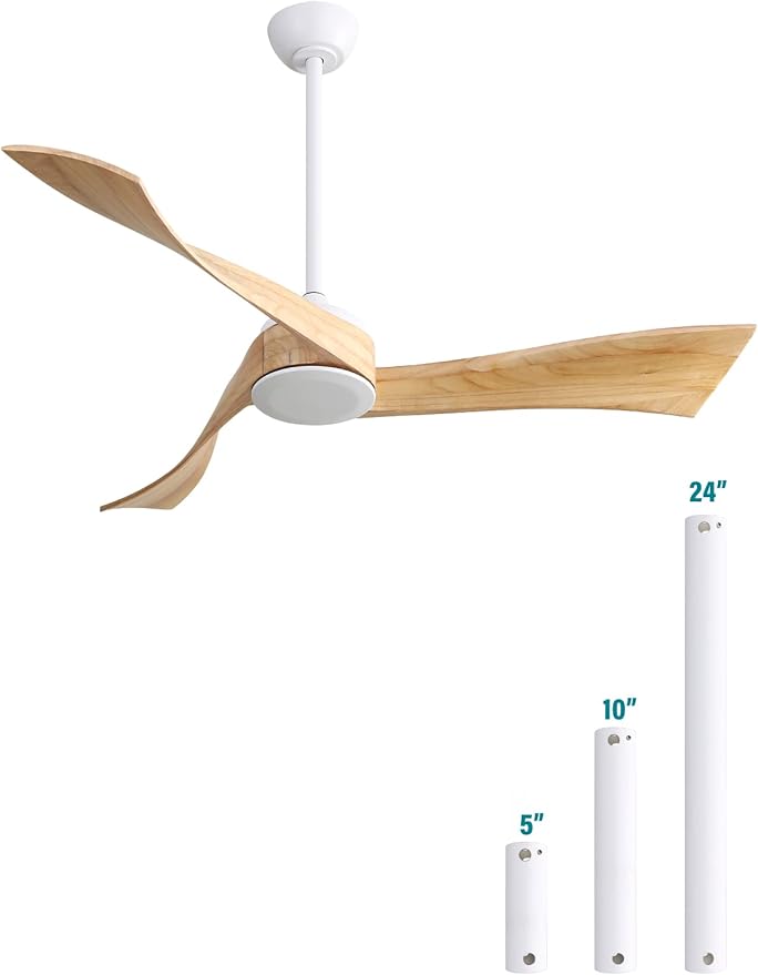 Sofucor 52" Ceiling Fan no Light, Outdoor Ceiling Fan Without Light Wood Ceiling Fan with Remote Control, 3 Blade Ceiling Fan with Quiet Energy Saving Motor, 6 Speeds, Burlyood