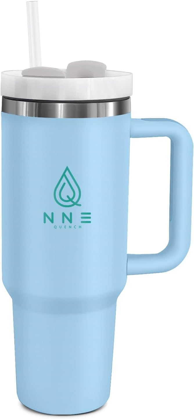 40oz stainless Steel Insulated Tumbler with Handle, lid and straw for cold water, Iced tea, or coffee - 100% Leak-Proof - Cupholder Friendly Travel Mug- Gifts for Women Men Him Her (Blue)