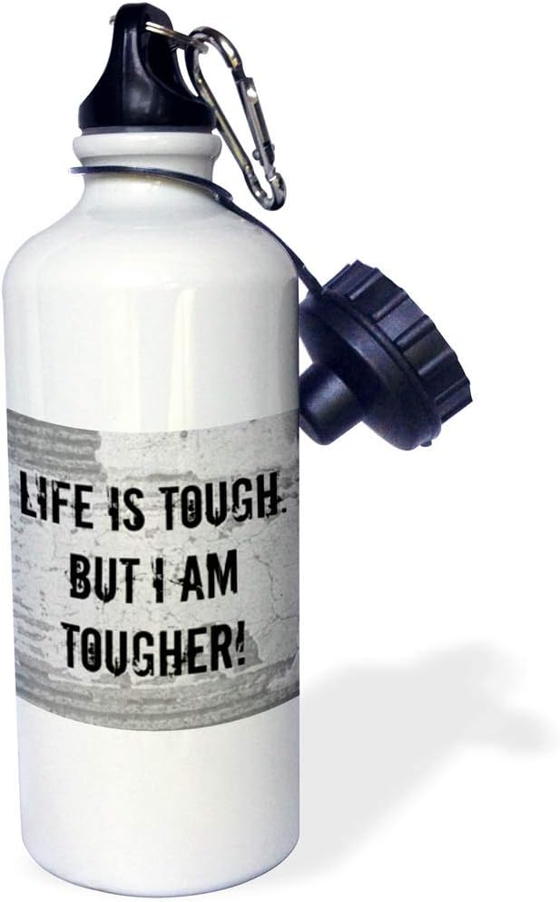 3dRose life is tough but I am tougher black letters on gray background Sports Water Bottle, 21 oz, Multicolor