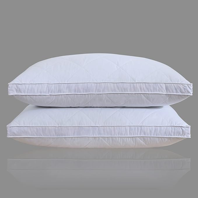 Three Geese Pack of 2 White Goose Feather Bed Pillows Queen/Standard Size- Soft 600 Thread Count 100% Cotton, Medium Firm,Soft Support Surround Fill Polyester,White Solid