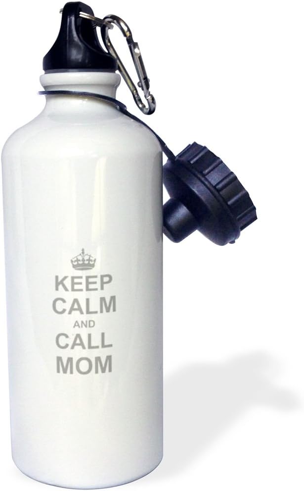 3dRose Keep Calm and Call Mom-Funny Carry on Parody for Mommy Mama Girls and Boys-Fun Humor Humorous Sports Water Bottle, 21 oz, White