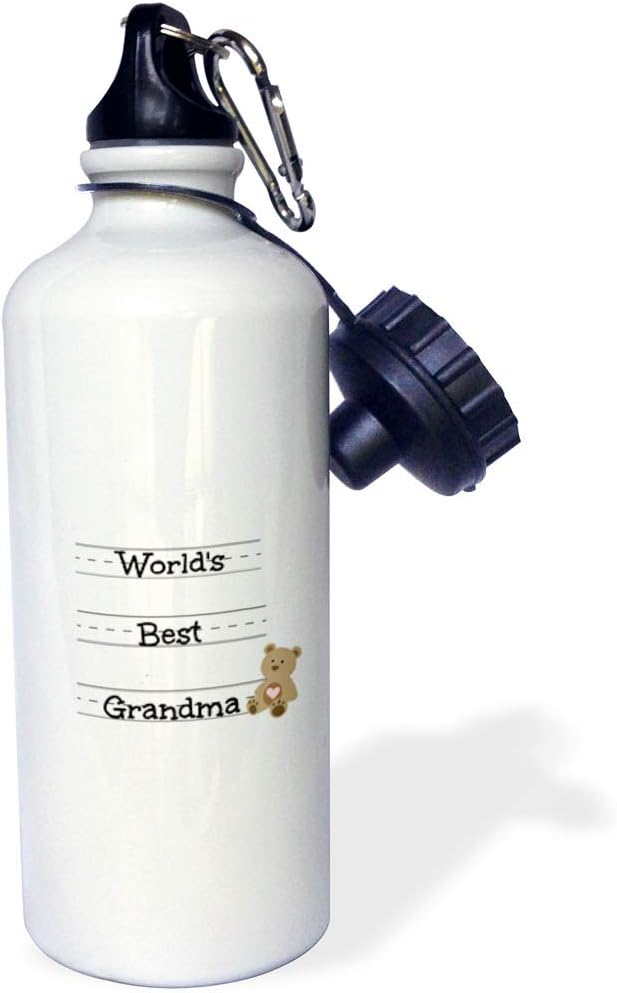 3dRose "Worlds best Grandma" Sports Water Bottle, 21 oz, White
