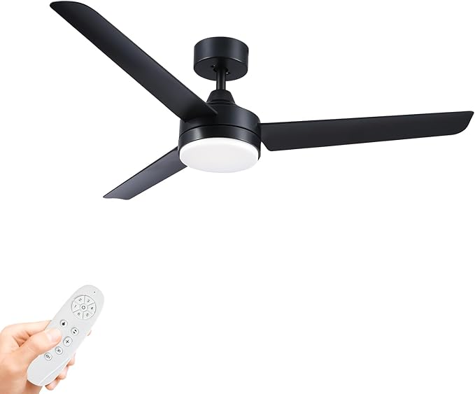 Black Ceiling Fans with Lights and Remote Control，Modern 52 Inch Ceiling Fans with Lights and 6-Speed Modes -Adjustable Dimming - DC Motor - Perfect for Living Room, Bedroom，Dining Room
