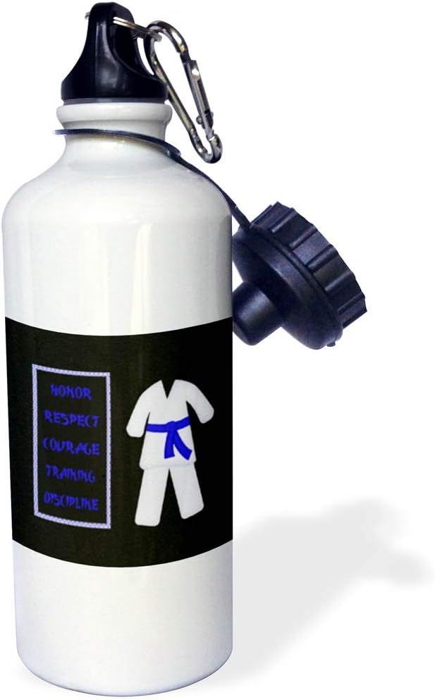 3dRose Karate Karategi Uniform Purple Belt Honor Respect Courage Train Discipline Sports Water Bottle, 21oz, Multicolored