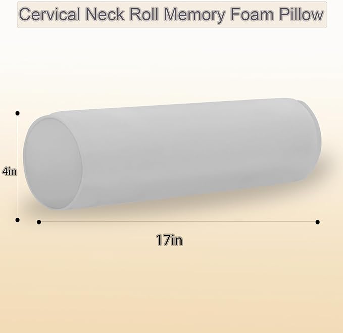 Round Cervical Roll Cylinder Bolster Pillow, 4" x 17" Orthopedic Cervical Roll Memory Foam Ergonomically Pillow forBed， Car, Office and Home Use，with Washable Cover (Grey)