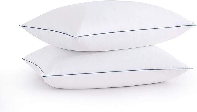 puredown® Goose Feathers and Polyester Fiber Pillow, Made in USA, 100 Cotton Cover, Medium Firm Bed Pillows for Sleeping, Hotel Collection Pillows Standard Size of 2