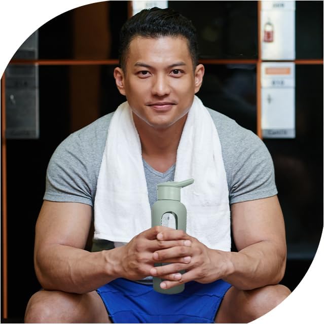 24oz Glass Motivational Water Bottle with Flip Lid Straw, Silicone Protective Sleeve, Handle, Reusable BPA Free (Sage Green)