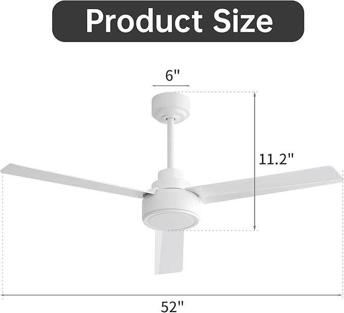 NicBex Ceiling Fan 52 Inch Ceiling Fan Without Light Ceiling Fans with 3 ABS Blades and Remote Control Reversible DC Motor Ceiling Fan for Bedroom, Living Room, White