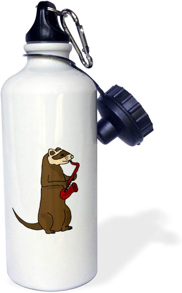 3dRose Cute Brown Ferret Playing Red Saxophone-Sports Water Bottle, 21oz , Multicolored