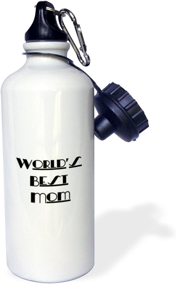 3dRose "Worlds Best Mom Black Typography" Sports Water Bottle, 21 oz, White