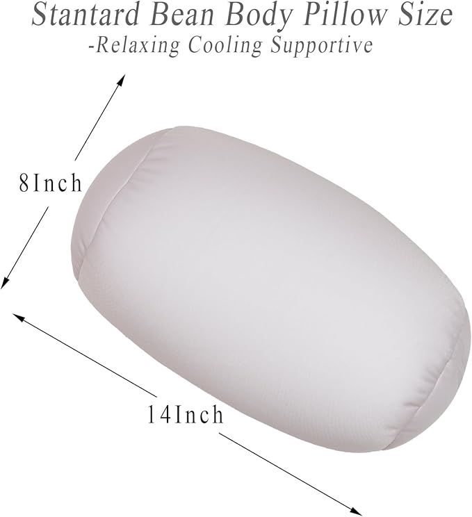 Microbead Body Pillow, Tube Microbead Bolster Bean Smooth Cool Pillow Neck Cervical Roll Pillow for Sleeping 7 x 12Inch Throw Travel Pillow (Sea Shell Color)