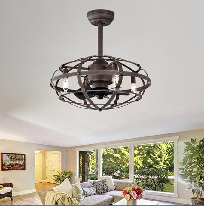 NicBex Ceiling Fan 20 Inch Indoor Industrial Ceiling Fan with Lights Ceiling Fans with 5 Blades and Remote Control Caged Ceiling Fan for Bedroom, Living Room, Matte Brown